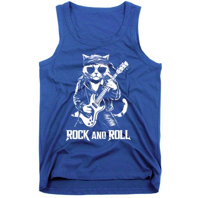 Rock And Roll Funny Cat Playing Bass Guitar Bassist Gift Tank Top