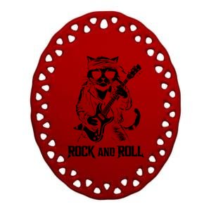 Rock And Roll Funny Cat Playing Bass Guitar Bassist Gift Ceramic Oval Ornament