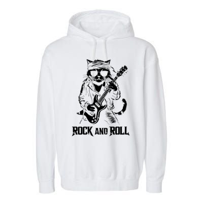 Rock And Roll Funny Cat Playing Bass Guitar Bassist Gift Garment-Dyed Fleece Hoodie