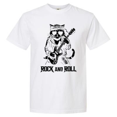 Rock And Roll Funny Cat Playing Bass Guitar Bassist Gift Garment-Dyed Heavyweight T-Shirt