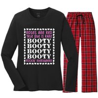 Roses Are Red True Love Is Rare Booty Rockin' Everywhere Women's Long Sleeve Flannel Pajama Set 