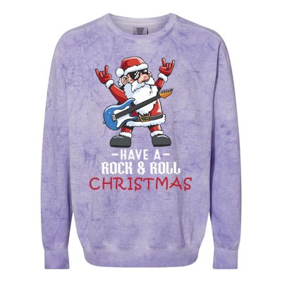 Rock And Roll Guitar Santa Christmas Rock Music Lover Funny Gift Colorblast Crewneck Sweatshirt