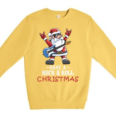 Rock And Roll Guitar Santa Christmas Rock Music Lover Funny Gift Premium Crewneck Sweatshirt