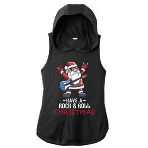 Rock And Roll Guitar Santa Christmas Rock Music Lover Funny Gift Ladies PosiCharge Tri-Blend Wicking Draft Hoodie Tank