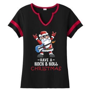 Rock And Roll Guitar Santa Christmas Rock Music Lover Funny Gift Ladies Halftime Notch Neck Tee