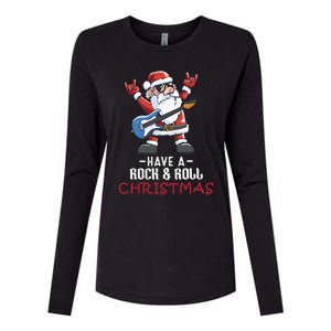 Rock And Roll Guitar Santa Christmas Rock Music Lover Funny Gift Womens Cotton Relaxed Long Sleeve T-Shirt