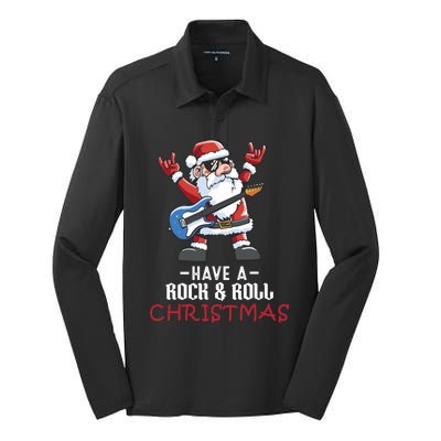 Rock And Roll Guitar Santa Christmas Rock Music Lover Funny Gift Silk Touch Performance Long Sleeve Polo