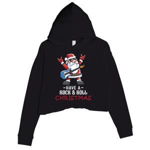 Rock And Roll Guitar Santa Christmas Rock Music Lover Funny Gift Crop Fleece Hoodie