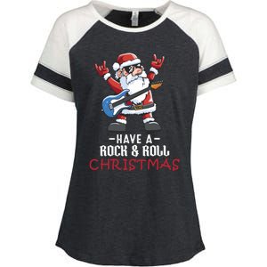 Rock And Roll Guitar Santa Christmas Rock Music Lover Funny Gift Enza Ladies Jersey Colorblock Tee