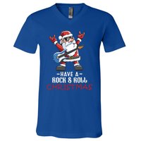 Rock And Roll Guitar Santa Christmas Rock Music Lover Funny Gift V-Neck T-Shirt