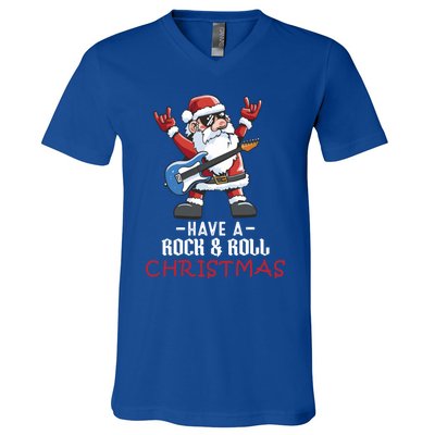 Rock And Roll Guitar Santa Christmas Rock Music Lover Funny Gift V-Neck T-Shirt