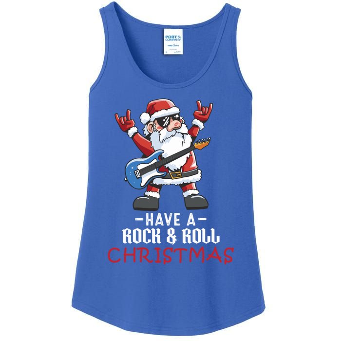 Rock And Roll Guitar Santa Christmas Rock Music Lover Funny Gift Ladies Essential Tank