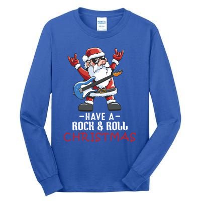 Rock And Roll Guitar Santa Christmas Rock Music Lover Funny Gift Tall Long Sleeve T-Shirt