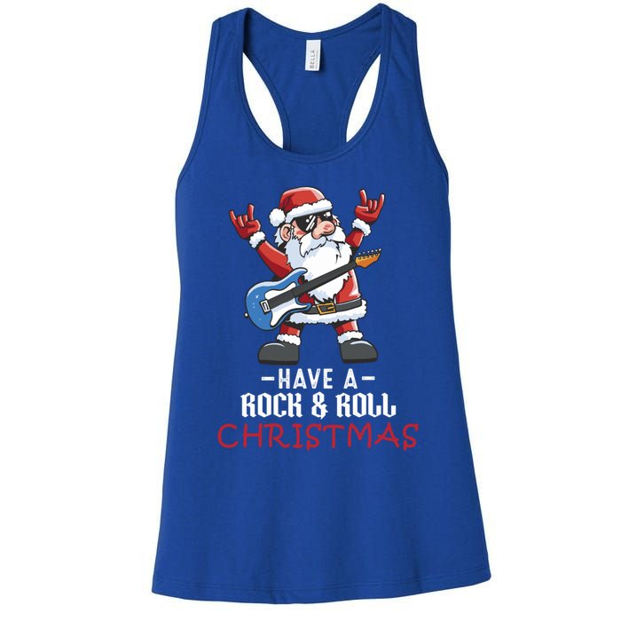 Rock And Roll Guitar Santa Christmas Rock Music Lover Funny Gift Women's Racerback Tank