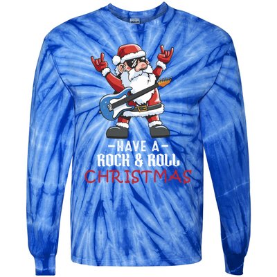 Rock And Roll Guitar Santa Christmas Rock Music Lover Funny Gift Tie-Dye Long Sleeve Shirt