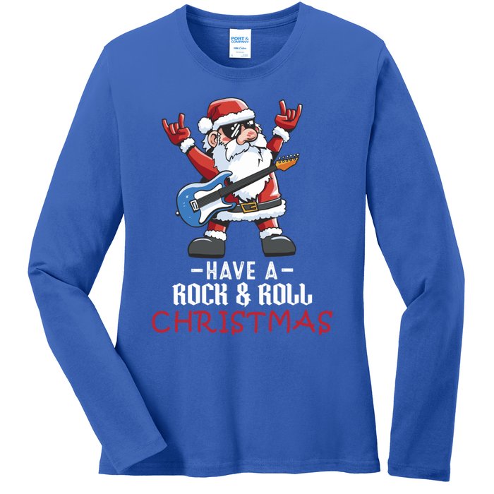 Rock And Roll Guitar Santa Christmas Rock Music Lover Funny Gift Ladies Long Sleeve Shirt