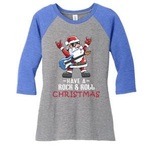 Rock And Roll Guitar Santa Christmas Rock Music Lover Funny Gift Women's Tri-Blend 3/4-Sleeve Raglan Shirt