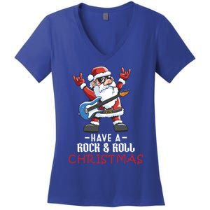 Rock And Roll Guitar Santa Christmas Rock Music Lover Funny Gift Women's V-Neck T-Shirt