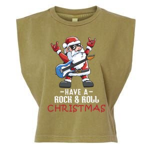 Rock And Roll Guitar Santa Christmas Rock Music Lover Funny Gift Garment-Dyed Women's Muscle Tee