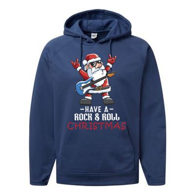 Rock And Roll Guitar Santa Christmas Rock Music Lover Funny Gift Performance Fleece Hoodie