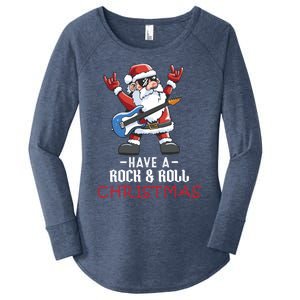 Rock And Roll Guitar Santa Christmas Rock Music Lover Funny Gift Women's Perfect Tri Tunic Long Sleeve Shirt