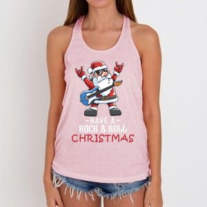 Rock And Roll Guitar Santa Christmas Rock Music Lover Funny Gift Women's Knotted Racerback Tank