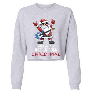 Rock And Roll Guitar Santa Christmas Rock Music Lover Funny Gift Cropped Pullover Crew