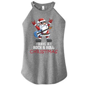 Rock And Roll Guitar Santa Christmas Rock Music Lover Funny Gift Women's Perfect Tri Rocker Tank