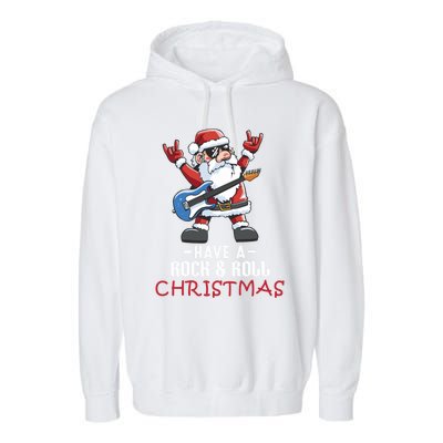 Rock And Roll Guitar Santa Christmas Rock Music Lover Funny Gift Garment-Dyed Fleece Hoodie