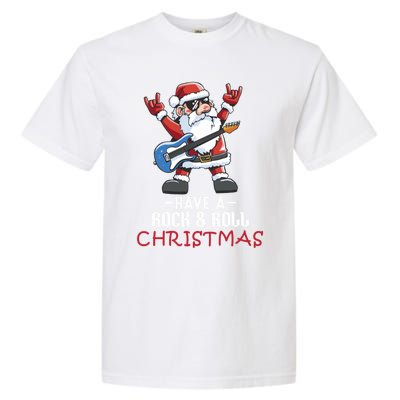 Rock And Roll Guitar Santa Christmas Rock Music Lover Funny Gift Garment-Dyed Heavyweight T-Shirt