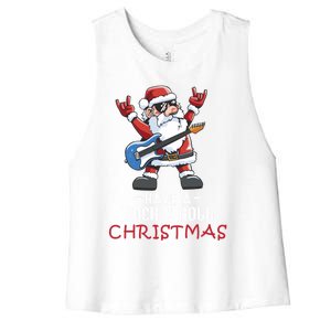 Rock And Roll Guitar Santa Christmas Rock Music Lover Funny Gift Women's Racerback Cropped Tank