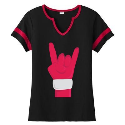 Rock And Roll Hand Santa Christmas Xmas Music Fans Musician Cool Gift Ladies Halftime Notch Neck Tee