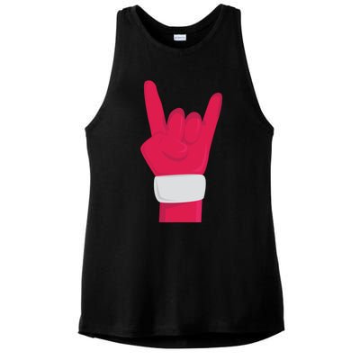 Rock And Roll Hand Santa Christmas Xmas Music Fans Musician Cool Gift Ladies PosiCharge Tri-Blend Wicking Tank