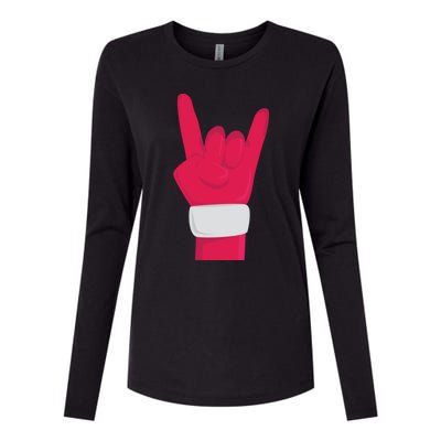 Rock And Roll Hand Santa Christmas Xmas Music Fans Musician Cool Gift Womens Cotton Relaxed Long Sleeve T-Shirt