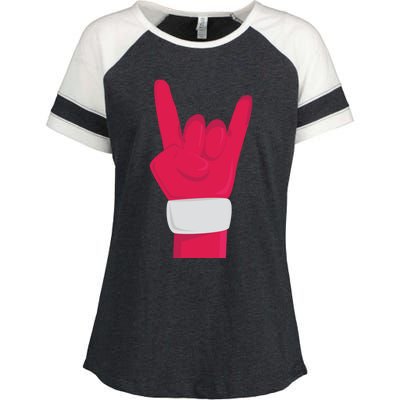 Rock And Roll Hand Santa Christmas Xmas Music Fans Musician Cool Gift Enza Ladies Jersey Colorblock Tee