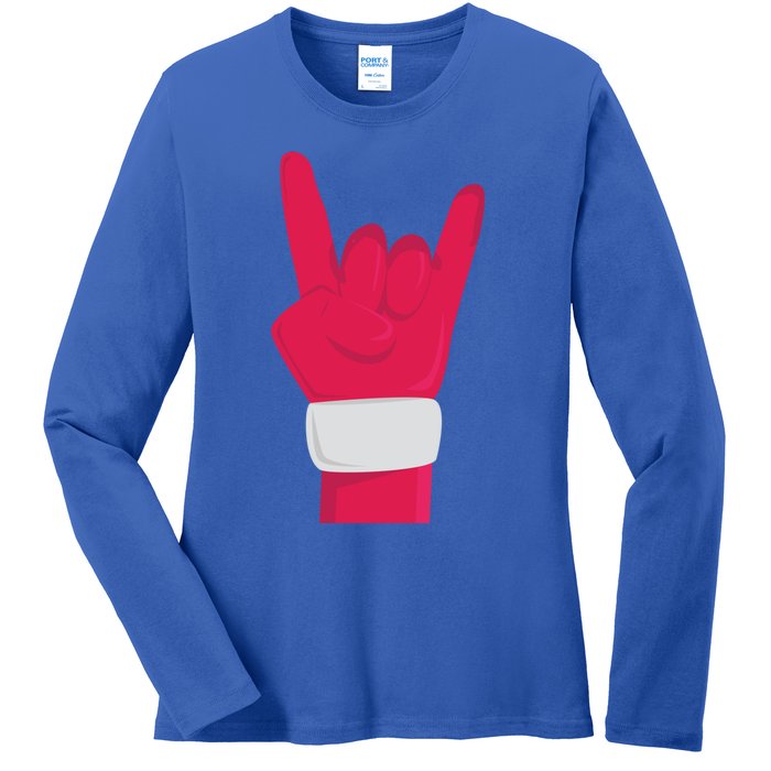 Rock And Roll Hand Santa Christmas Xmas Music Fans Musician Cool Gift Ladies Long Sleeve Shirt