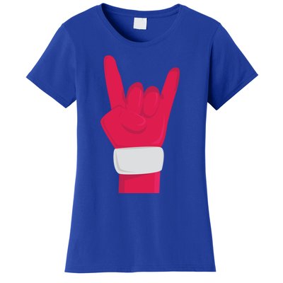 Rock And Roll Hand Santa Christmas Xmas Music Fans Musician Cool Gift Women's T-Shirt