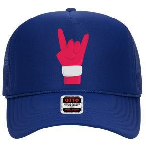 Rock And Roll Hand Santa Christmas Xmas Music Fans Musician Cool Gift High Crown Mesh Back Trucker Hat