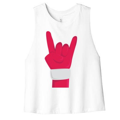 Rock And Roll Hand Santa Christmas Xmas Music Fans Musician Cool Gift Women's Racerback Cropped Tank