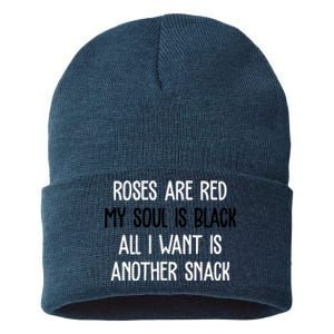 Roses Are Red My Soul Is Black All I Want Is Another Snack Funny Valentines Day Sustainable Knit Beanie