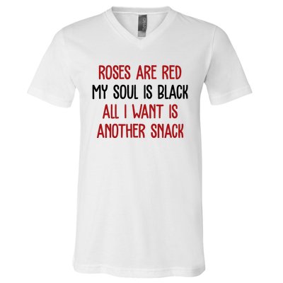 Roses Are Red My Soul Is Black All I Want Is Another Snack Funny Valentines Day V-Neck T-Shirt