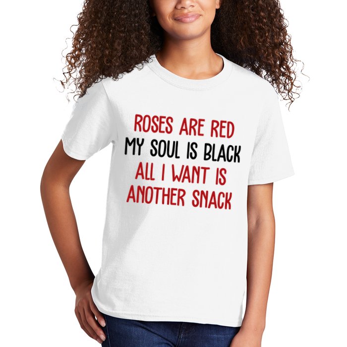 Roses Are Red My Soul Is Black All I Want Is Another Snack Funny Valentines Day Kids T-Shirt