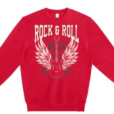 Rock And Roll Lover Gifts Cool Electric Guitar Concert Band Premium Crewneck Sweatshirt