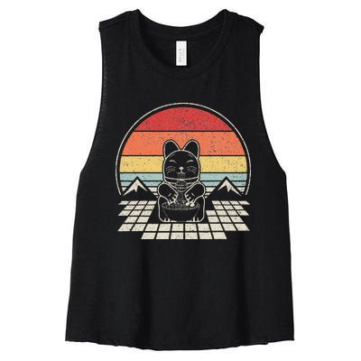 Retro Anime Ra Cat Japanese Noodles Aesthetic Kawaii  Women's Racerback Cropped Tank