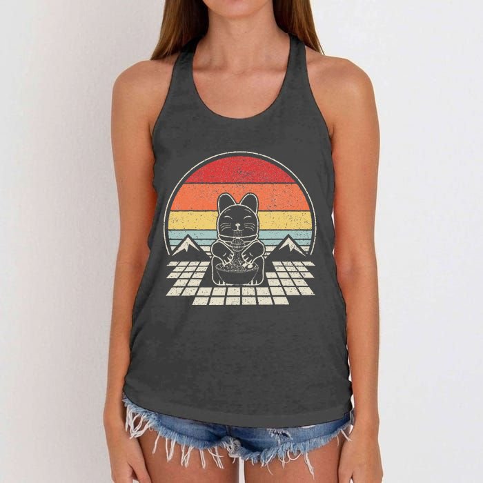 Retro Anime Ra Cat Japanese Noodles Aesthetic Kawaii  Women's Knotted Racerback Tank