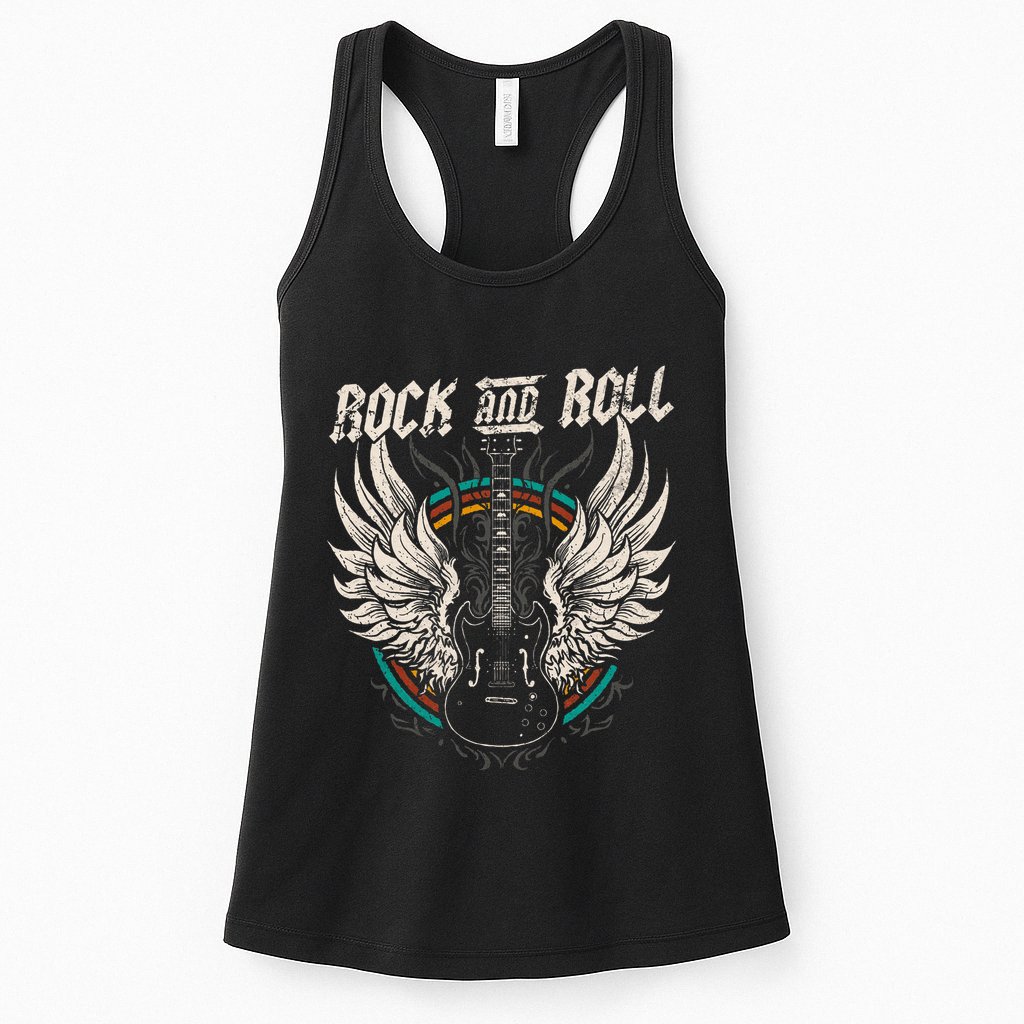 Rock And Roll Guitar Vintage Rock Music Womens Tank Top