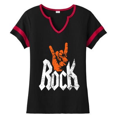 Rock And Roll Rock Music Rock Music Lover Ladies Halftime Notch Neck Tee