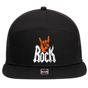 Rock And Roll Rock Music Rock Music Lover 7 Panel Mesh Trucker Snapback Hat