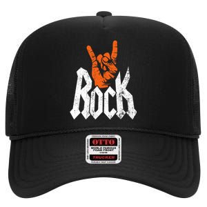 Rock And Roll Rock Music Rock Music Lover High Crown Mesh Back Trucker Hat