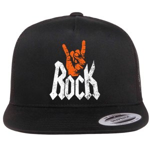 Rock And Roll Rock Music Rock Music Lover Flat Bill Trucker Hat